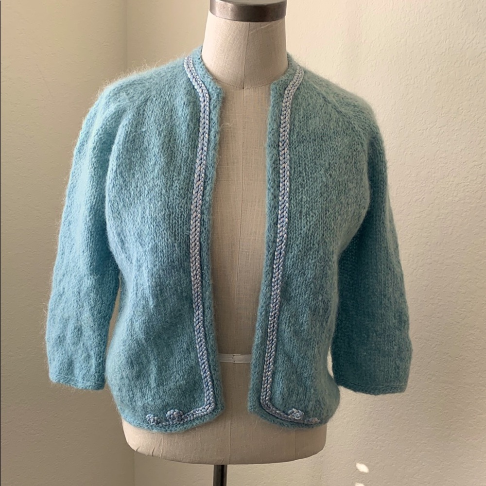 Vintage sz S pale blue mohair cardigan EUC Boho Softgirl Feminine